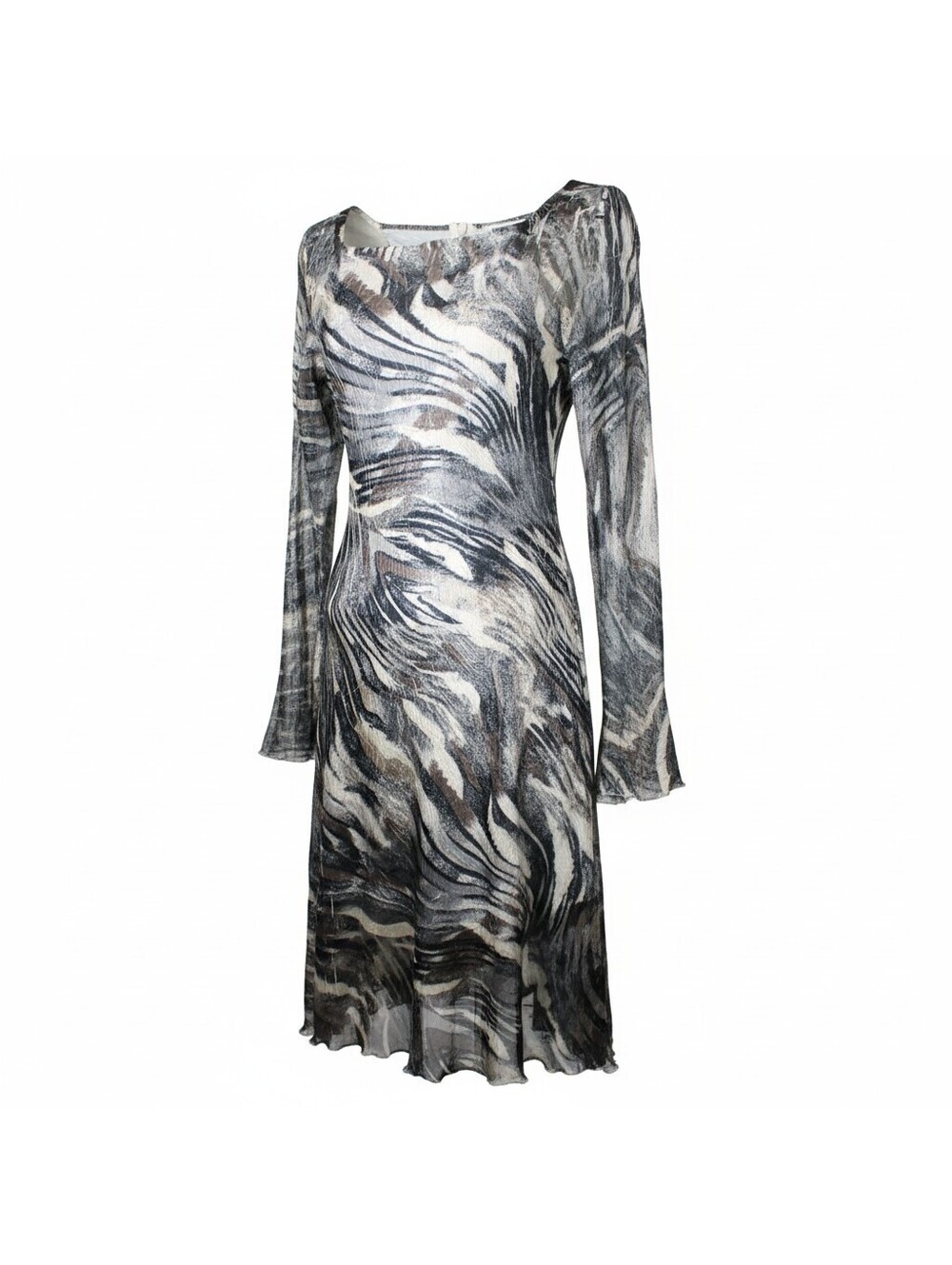 Komarov Dress Womens P/L Petite Large Black Gray Abstract Crinkle Pleated Midi
